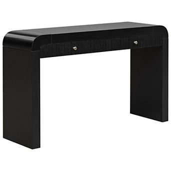 KWPZQEB Farmhouse Fluted Console Table with 2 Drawers, Curved Corners Sofa Table for Living Room