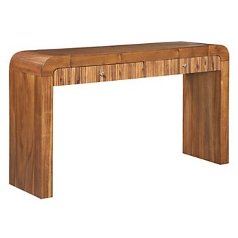 KWPZQEB Farmhouse Fluted Console Table with 2 Drawers, Curved Corners Sofa Table for Living Room