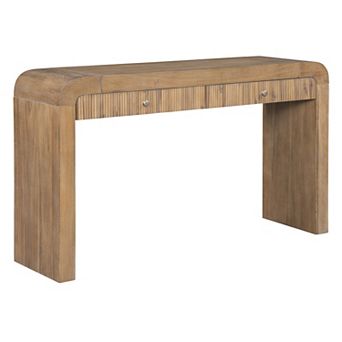 KWPZQEB Farmhouse Fluted Console Table with 2 Drawers, Curved Corners Sofa Table for Living Room