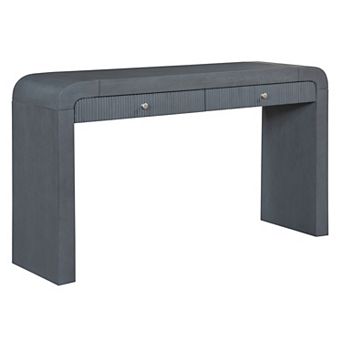 KWPZQEB Farmhouse Fluted Console Table with 2 Drawers, Curved Corners Sofa Table for Living Room