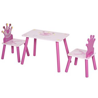 3 pc Kids' Wooden Table and Chair Set, Crown Pattern, Pink, for Girls Aged 2-4