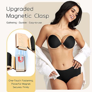 Adhesive Strapless Bra Sticky Invisible Push up Silicone Magnetic Clasp Bra for Women Backless Dress