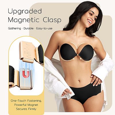 Adhesive Strapless Bra Sticky Invisible Push up Silicone Magnetic Clasp Bra for Women Backless Dress