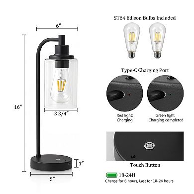 C Cattleya 2-Pack 16-Inch 3CCT Dimmable Cordless Table Lamp with ST64 Led Bulbs and Remote Control
