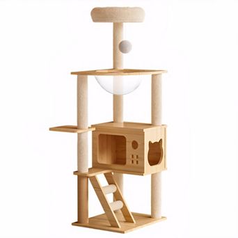 Modern Cat Tree: 48.8" Tall with Sisal Scratching Posts, Top Perch & Acrylic Hammock