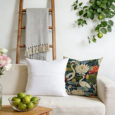 Decorative Throw Pillow, 18" Pillow Cover Singular, Birds And Lotus Flowers