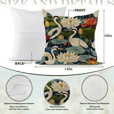 Decorative Throw Pillow, 18" Pillow Cover Singular, Birds And Lotus Flowers
