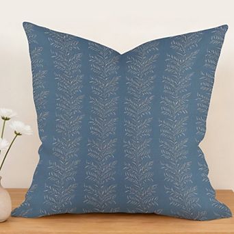 Outdoor Decorative Throw Pillow, 18" Pillow Cover Singular, Thibaut Blue Leaves Stripes