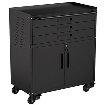VIYET 34" Rolling Metal Tool Cabinet - Mobile Garage Workbench with 3 Drawers & Locking Doors