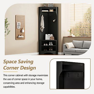 Lufeiya Hall Tree with Shoe Bench and Coat Rack, Storage Cabinet with Adjustable Shelf and 4 Hooks