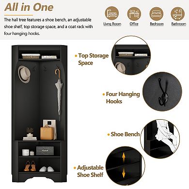 Lufeiya Hall Tree with Shoe Bench and Coat Rack, Storage Cabinet with Adjustable Shelf and 4 Hooks