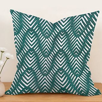 Decorative Throw Pillow, 18" Pillow Cover Singular, Waterproof Teal Blue Wave