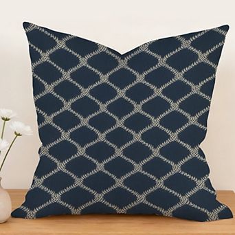 Decorative Throw Pillow, 18" Pillow Cover Singular, Geometric Asian Check in Navy Blue