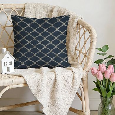 Decorative Throw Pillow, 18" Pillow Cover Singular, Geometric Asian Check in Navy Blue