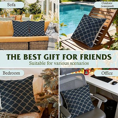 Decorative Throw Pillow, 18" Pillow Cover Singular, Geometric Asian Check in Navy Blue