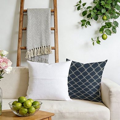 Decorative Throw Pillow, 18" Pillow Cover Singular, Geometric Asian Check in Navy Blue