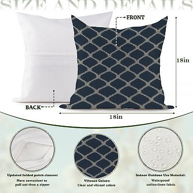 Decorative Throw Pillow, 18" Pillow Cover Singular, Geometric Asian Check in Navy Blue