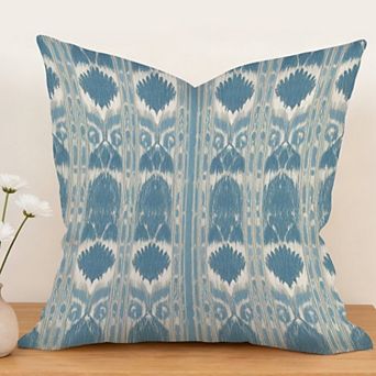 Outdoor Decorative Throw Pillow, 18" Pillow Cover Singular, Indigo Ikat Fabric Ocean