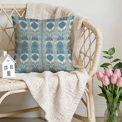 Outdoor Decorative Throw Pillow, 18" Pillow Cover Singular, Indigo Ikat Fabric Ocean