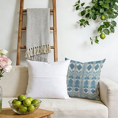 Outdoor Decorative Throw Pillow, 18" Pillow Cover Singular, Indigo Ikat Fabric Ocean