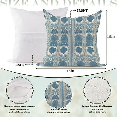 Outdoor Decorative Throw Pillow, 18" Pillow Cover Singular, Indigo Ikat Fabric Ocean