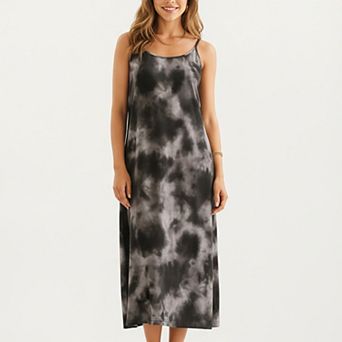 Tie Dye Sleeveless Pajama Dress with Spaghetti Straps Relaxed Fit Midi Lounge Sleepwear Nightgown