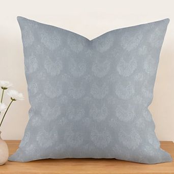 Outdoor Decorative Throw Pillow Cover, 18", 1 Pack, Geometric Damask Soft Blue Thibaut