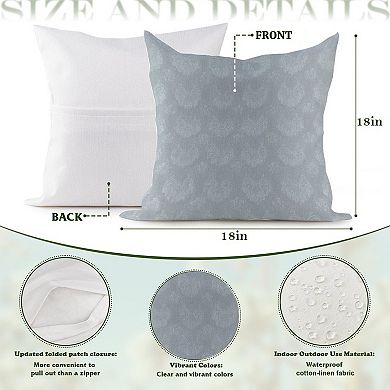 Outdoor Decorative Throw Pillow Cover, 18", 1 Pack, Geometric Damask Soft Blue Thibaut