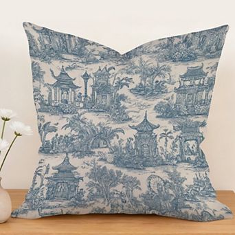 Chinoiserie Toile Blue Decorative Throw Pillow, 18" Pillow Cover Singular