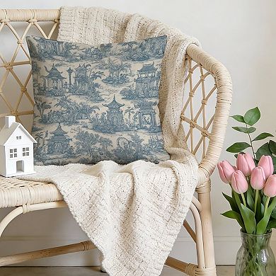 Chinoiserie Toile Blue Decorative Throw Pillow, 18" Pillow Cover Singular