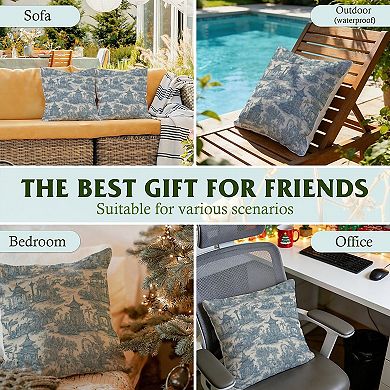 Chinoiserie Toile Blue Decorative Throw Pillow, 18" Pillow Cover Singular