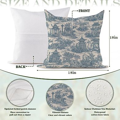 Chinoiserie Toile Blue Decorative Throw Pillow, 18" Pillow Cover Singular