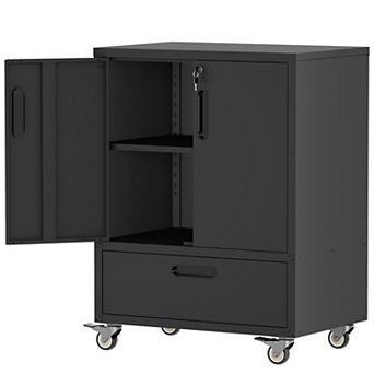 VIYET Heavy-Duty Mobile Tool Cart - 40"H Steel Storage Cabinet with Drawer & Locking Casters