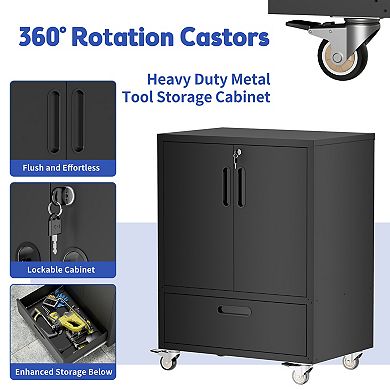 VIYET Heavy-Duty Mobile Tool Cart - 40"H Steel Storage Cabinet with Drawer & Locking Casters