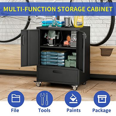 VIYET Heavy-Duty Mobile Tool Cart - 40"H Steel Storage Cabinet with Drawer & Locking Casters