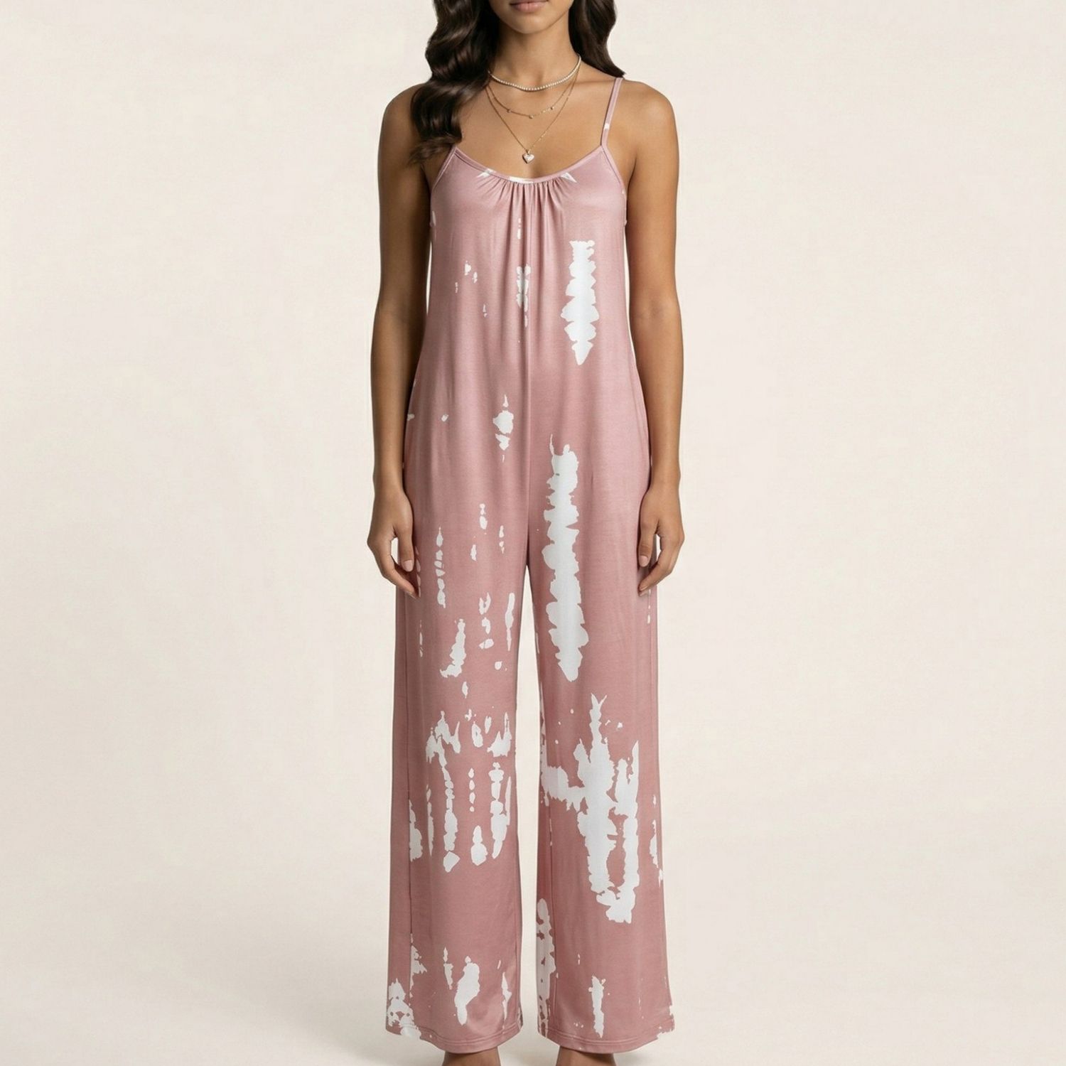 Женские комбинезоны Sleeveless Tie Dye Wide Leg Jumpsuit with Spaghetti Straps Side Pockets Relaxed Fit