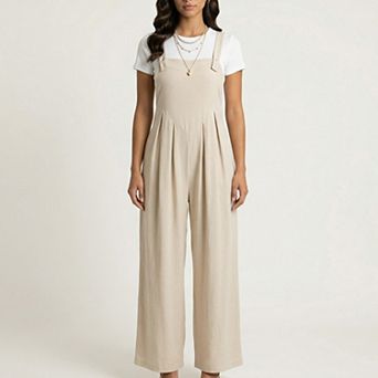 Sleeveless Wide Leg Overalls Jumpsuit with Adjustable Shoulder Straps Pleated Front Relaxed Fit