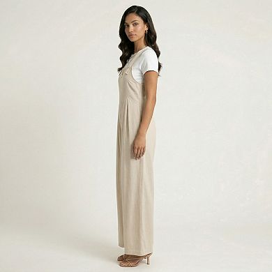 Sleeveless Wide Leg Overalls Jumpsuit with Adjustable Shoulder Straps Pleated Front Relaxed Fit
