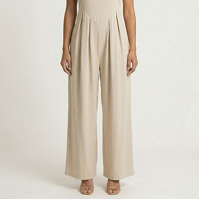 Sleeveless Wide Leg Overalls Jumpsuit with Adjustable Shoulder Straps Pleated Front Relaxed Fit