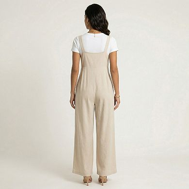 Sleeveless Wide Leg Overalls Jumpsuit with Adjustable Shoulder Straps Pleated Front Relaxed Fit