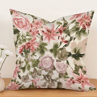Outdoor Decorative Throw Pillow Cover, 18", 1 Pack, Chinoiserie Watercolor Floral