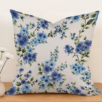 Outdoor Decorative Throw Pillow, 18" Pillow Cover Singular, Blueberry Chinoiserie Floral
