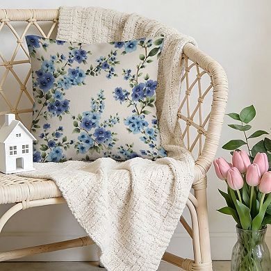 Outdoor Decorative Throw Pillow, 18" Pillow Cover Singular, Blueberry Chinoiserie Floral