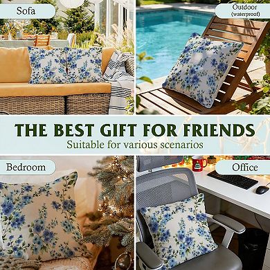 Outdoor Decorative Throw Pillow, 18" Pillow Cover Singular, Blueberry Chinoiserie Floral