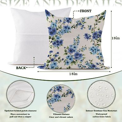 Outdoor Decorative Throw Pillow, 18" Pillow Cover Singular, Blueberry Chinoiserie Floral