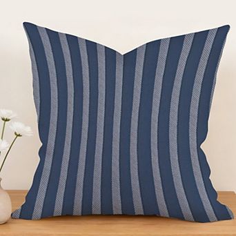 Outdoor Decorative Throw Pillow, 18" Pillow Cover Singular, Blue And Grey Stripes