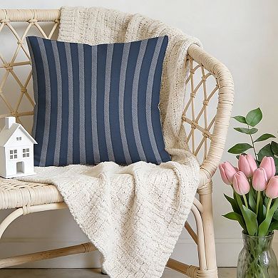 Outdoor Decorative Throw Pillow, 18" Pillow Cover Singular, Blue And Grey Stripes