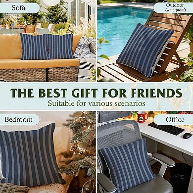 Outdoor Decorative Throw Pillow, 18" Pillow Cover Singular, Blue And Grey Stripes