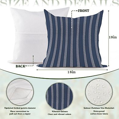 Outdoor Decorative Throw Pillow, 18" Pillow Cover Singular, Blue And Grey Stripes