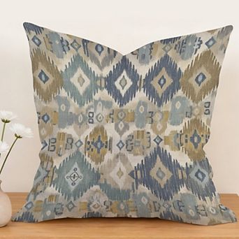Decorative Throw Pillow, 18" Pillow Cover Singular, Thibaut Boho Ikat in Navy Blue